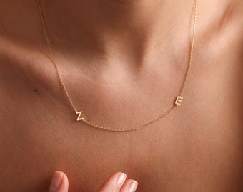 14k Gold Sideways Initial Necklace: Personalized Letter Jewelry