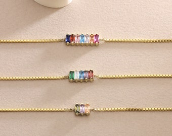 14k Gold Birthstone Bracelet with box chain, Family Birthstones Bracelet, Gift for mother, Mothers Day Gift , Mother bracelet , Gift for Mom