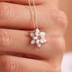 Opal Flower Necklace,Dainty Opal Necklace, Opal Flower Necklace ,White Opal Necklace Gold,Mothers Day Gift, Briedsmaid Necklace,Gift for her image 1