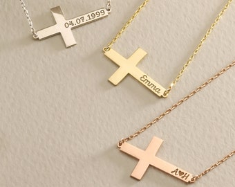 Cross Name Necklace, Personalized Cross Necklace, Christian Gifts , Baptism Gift, Cross first communion necklace , Birthday Gifts for Her