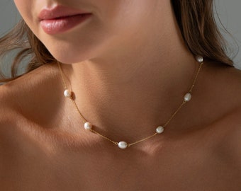 Dainty Multiple Pearl Choker, Freshwater Pearl Necklace, Minimalist Pearl Jewelry, Bridesmaid Necklace, Gift for her , Wedding Jewelry