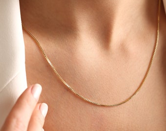 Box Chain Necklace,  Gold Box Chain, Gold Chain , 14K Solid gold box chain, Gold Box Chain, Birthday Gifts for Her, Layered Necklace