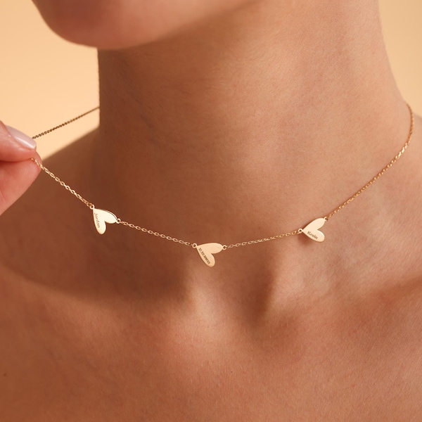 14K Gold Personalized Heart Name Necklace: Engraved Family Pendant