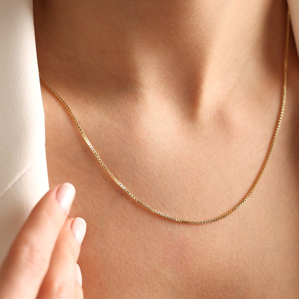 Box Chain Necklace,  Gold Box Chain, Gold Chain , 14K Solid gold box chain, Gold Box Chain, Birthday Gifts for Her, Layered Necklace