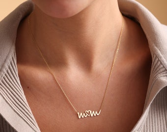 14k Solid Gold Dainty Mom Necklace, Necklace for Mom, Perfect Gift for Mom, Mother's Day Gift, Gift for Mother, Mothers Necklace