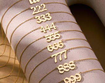 Collana con numero angelico, collana con numero fortunato, collana 222, 444, collana 777, gioielli con numero personalizzato, regalo di Natale, regalo per lei