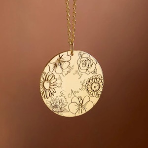 Personalized Family Birth Flower Necklace - Multiple Birth Flower Name Pendant - Custom Gift for Mom, Mother&#39;s Day Gift,Birth Flower Jewelry