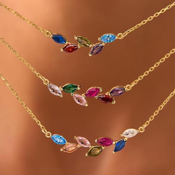 Personalized Family Necklace with Birthstones, Custom Mom Necklace with Kids Birthstones, Grandma Necklace, Meaningful Christmas Gift