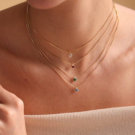 Dainty Birthstone Heart Necklace: Sterling Silver Valentine's Gift