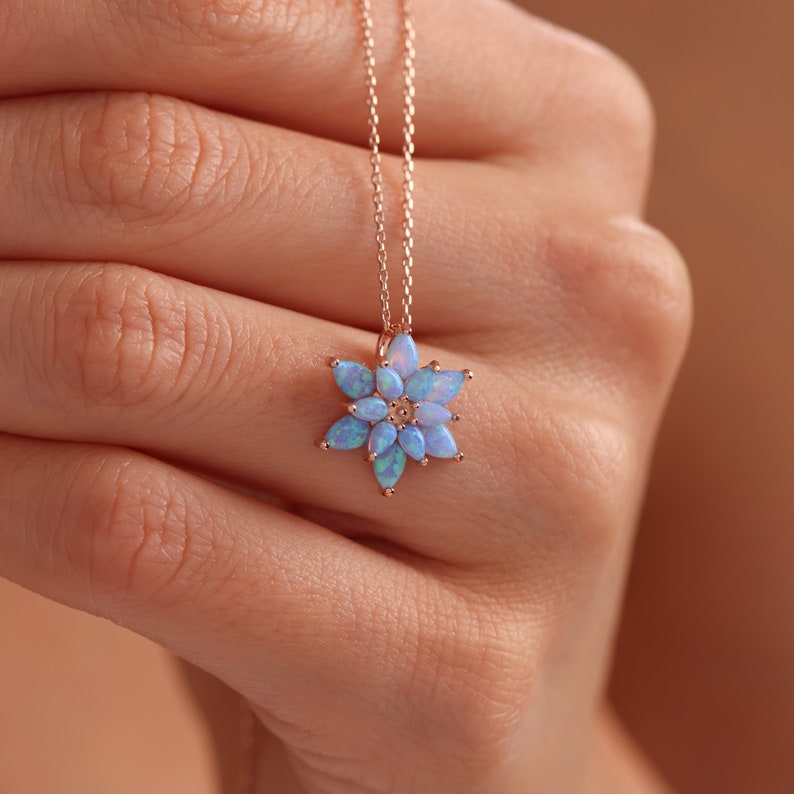 Opal Flower Necklace,Dainty Opal Necklace, Opal Flower Necklace ,White Opal Necklace Gold,Mothers Day Gift, Briedsmaid Necklace,Gift for her image 8