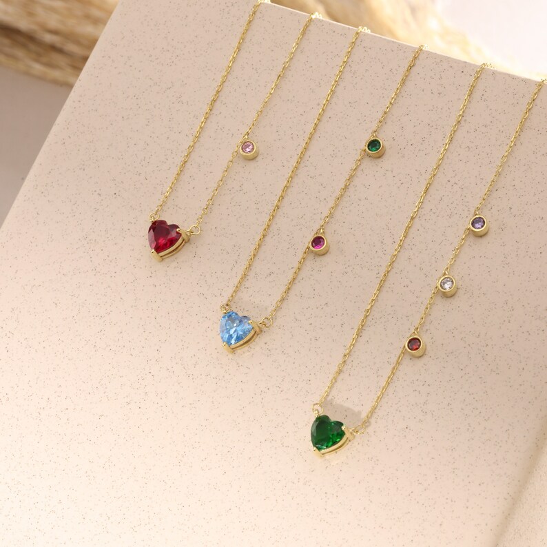 Heart Birthstone Necklace, Family Necklace for Mom , Personalized Gift, Mothers necklace, Mothers Day Gift, Gift For Her, Grandmother Gifts image 2