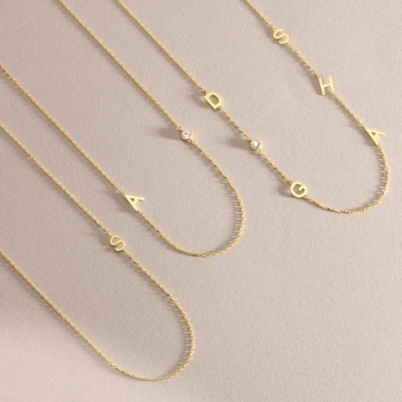 14K Solid GOLD initial Necklace,Letter Necklace,Sideways initial Necklace,Personalized initial necklace,Christmas gifts,Simple Gold Necklace image 8