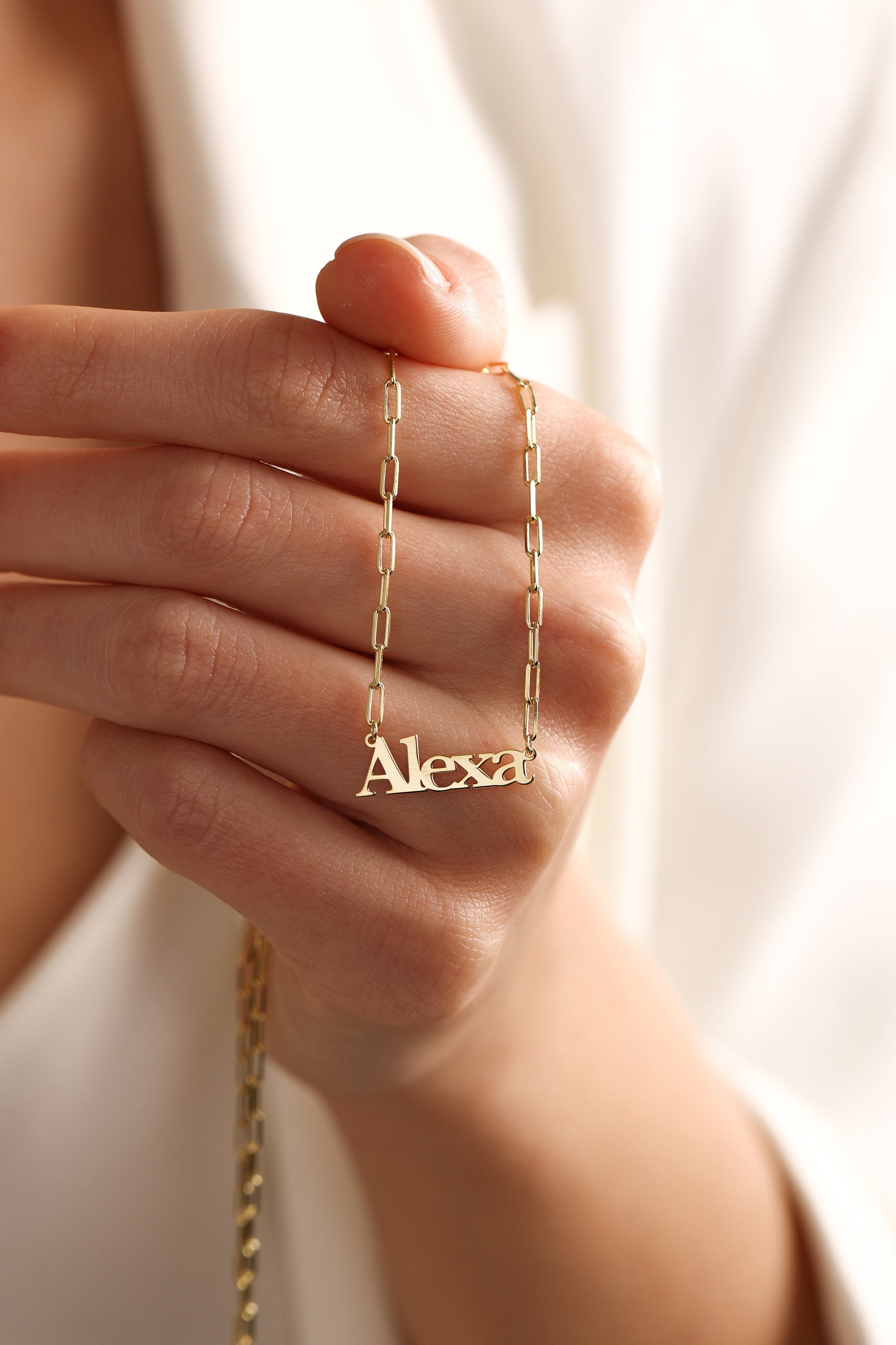 Gold Name Necklace with Paperclip Chain • Personalized Name Necklace Gold • Custom Dainty Name Plate Necklace • Personalized Jewelry Gifts