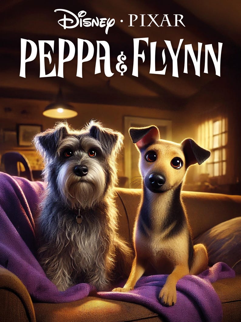 Custom Disney Pixar dog movie poster - Transform your pet’s photo into a cartoon portrait, special gift for puppy birthdays.