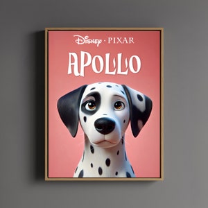 Personalized pet portrait in Disney Pixar style - Custom animation print from your dog's photo, ideal puppy birthday gift.