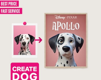 Personalisiertes Disney Pixar Haustier Porträt, personalisiertes Hundefilmplakat