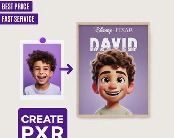 Personalized Disney Pixar Cartoon Portrait, Custom Animation Art Print