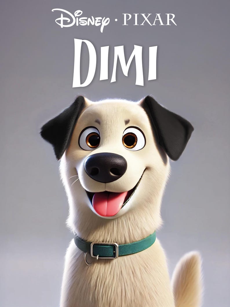 Custom Disney Pixar dog movie poster - Transform your pet’s photo into a cartoon portrait, special gift for puppy birthdays.