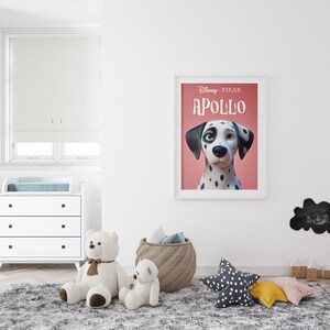 Custom Disney Pixar dog movie poster - Transform your pet’s photo into a cartoon portrait, special gift for puppy birthdays.