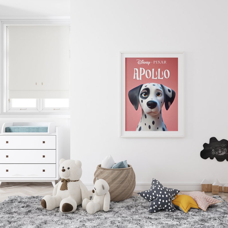 Custom Disney Pixar dog movie poster - Transform your pet’s photo into a cartoon portrait, special gift for puppy birthdays.