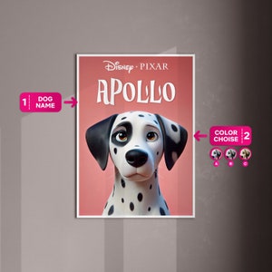 Custom cartoon dog portrait from your photo - Disney Pixar style animation print, unique gift for puppy owners.