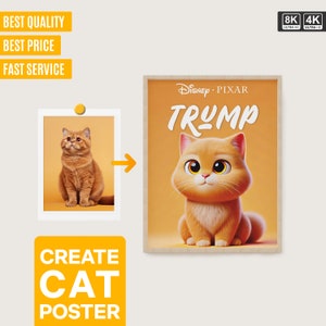 Disney Pixar Pet Cat Movie Poster Personalized Animation Print From Your Photo Cartoon Art Portrait Painting, Birthday Gift For Cats