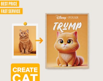Personalized Pet Cat Movie Poster, Custom Cartoon Portrait Art Print
