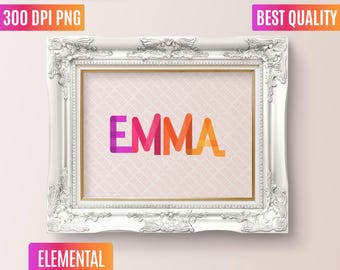 Elementarname Art: Emma, bunte Schriftart (PNG Digital Download)