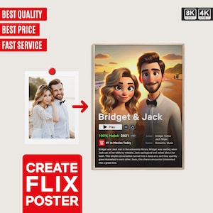 Poster del film Netflix Pixar Stampa di animazione personalizzata dalla tua foto Ritratto artistico dei cartoni animati, regalo di compleanno per lui e lei