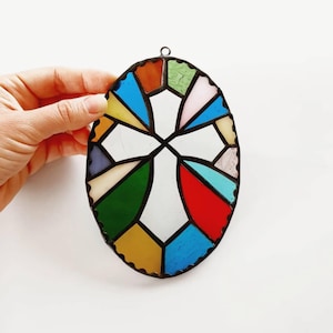 Handmade Stained Glass Cross Sun Catcher: Colorful Christian Gift