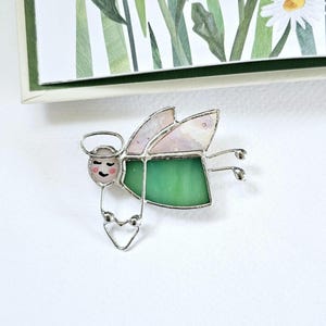 Handmade Angel Brooch, Stained Glass, Ornament, Hand Made Gift, Green Angel