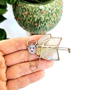Handmade Pink Angel Brooch, Stained glass, Unique Ornament