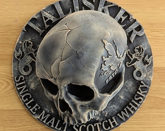 Talisker Whisky escocés de malta única decorativo para colgar en la pared, adorno de barra de calavera, cueva de hombre