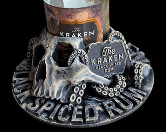 The Kraken Black Spiced Rum Bottle Holder Display Stand Home Bar Man Cave Spirit Ornament