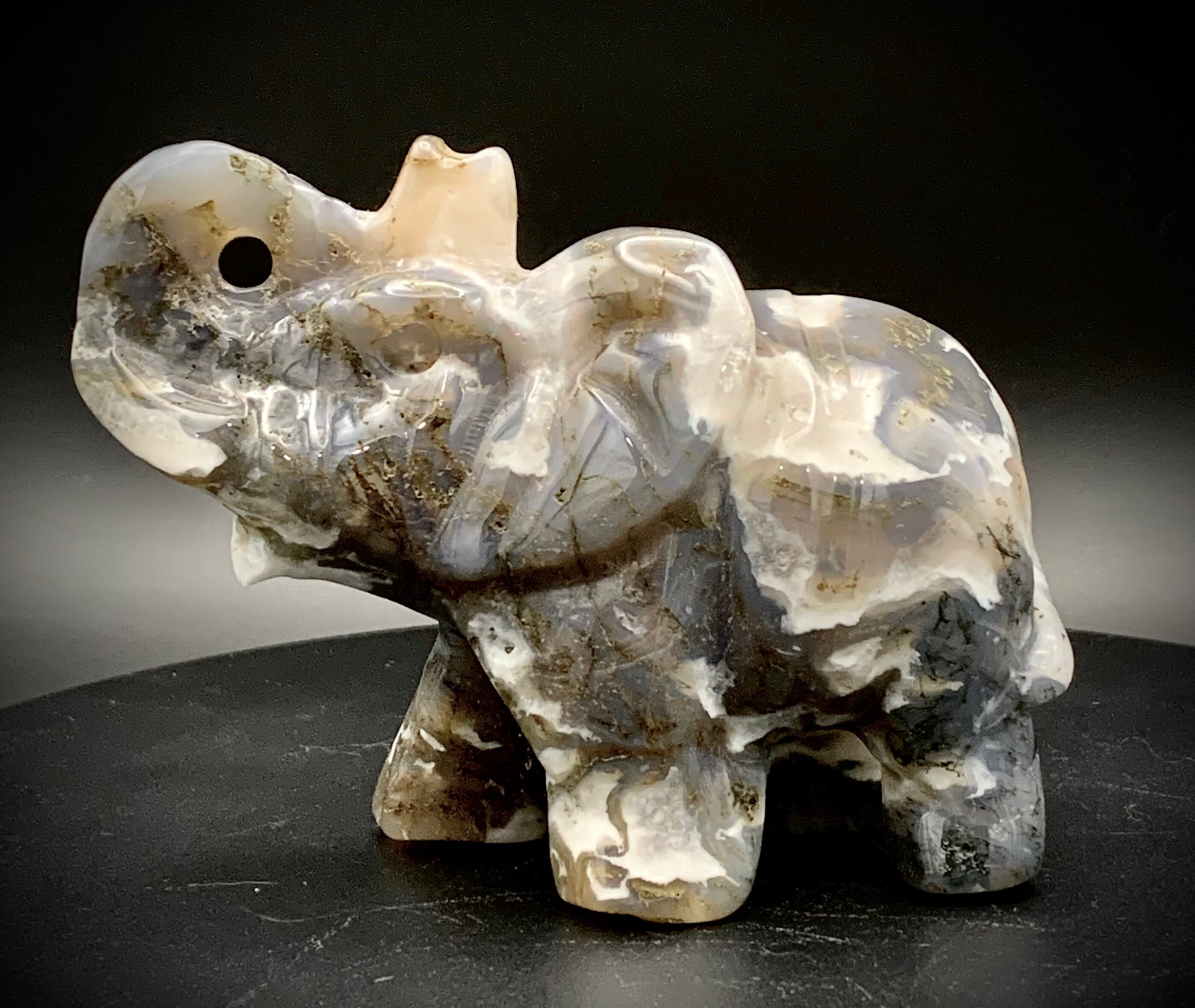 Hand Carved Moss Agate Elephants Hand Carved Moss Agate Elephants