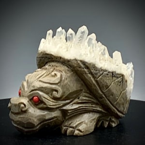 Dragon Turtle - Hand Carved - Raw Quartz Cluster Points - High Quality - 1.33 lbs!