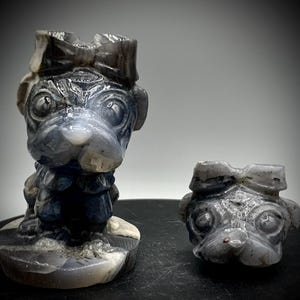 Fancy Doggy - Hand Carved - Volcano Agate - 2 Pc Set - UV Reactive
