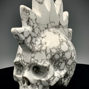 The Rockstar - High Quality Hand Carved Howlite Skull with a Mohawk - 1.75 lbs!