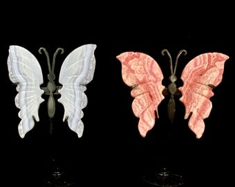 Ailes de papillon de haute qualité - Agate dentelle bleue ou rhodocrosite - Choisissez votre préférée !