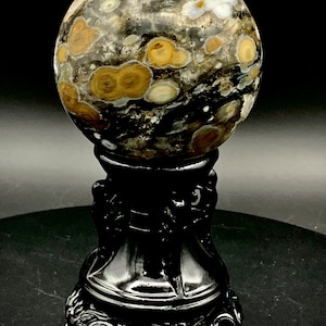 8th Vein Ocean Jasper Sphere - Orbicular Jasper + Stand