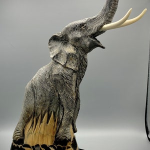 Elephant Sculpture - Hand Carved from Buffalo Horn - Incredible Details - 1.7 lbs!