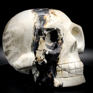 RARE Druzy White Volcano Agate Extra Large Skull - Hand Carved - UV reactive - 4.11 lbs!
