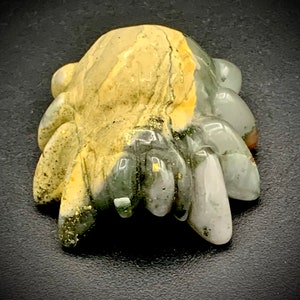 Crystal Spider - hand carved - African Bloodstone - Pyrite inclusions