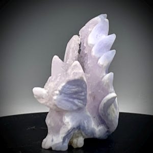 Nine Tail Fox - Hand Carved - Blue Lace Agate - Sparkly Druzy Cave - High Quality