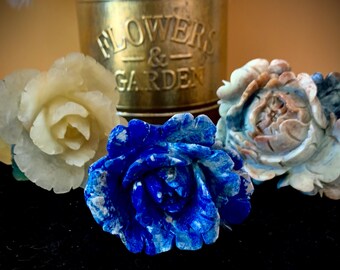 Stunning Hand Carved Flowers - High Quality - Fluorite - Lapis Lazuli - Jade - Pick Your Favorites!