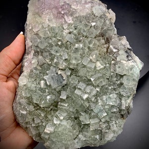Green Fluorite Cubed specimen slab with Purple Fluorite inclusions - UV Reactive! - 2.31 lbs!