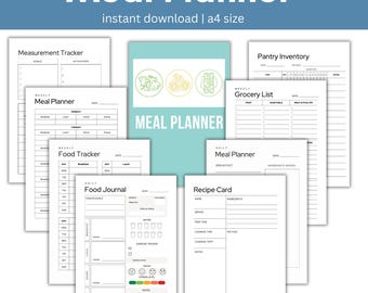 Planificador de comidas semanal: Diario de comidas y lista de la compra imprimible (descarga digital)