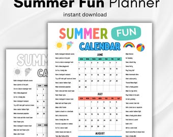 Kids' Summer Activity Calendar | Printable Family Bucket List (Digital Download)
