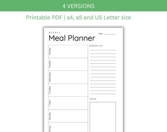 Weekly Meal Planner Printable: 7-Day Menu, Grocery List (PDF)