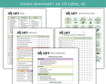 Zestaw listy kontrolnej samoopieki: dzienny, tygodniowy, miesięczny tracker (plik PDF do pobrania)